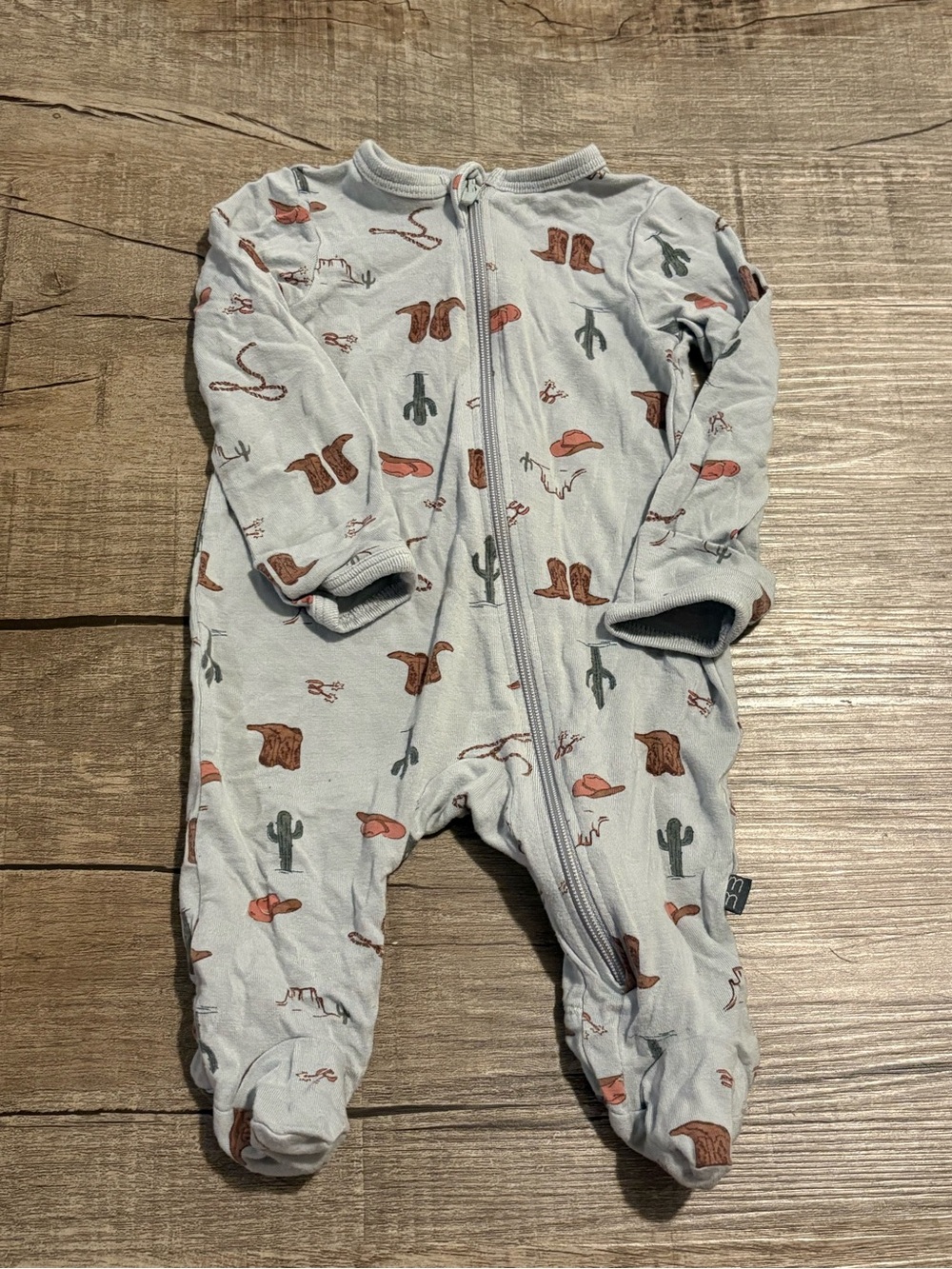 Baby Footed One-Piece in Light Blue with Cowboy Print